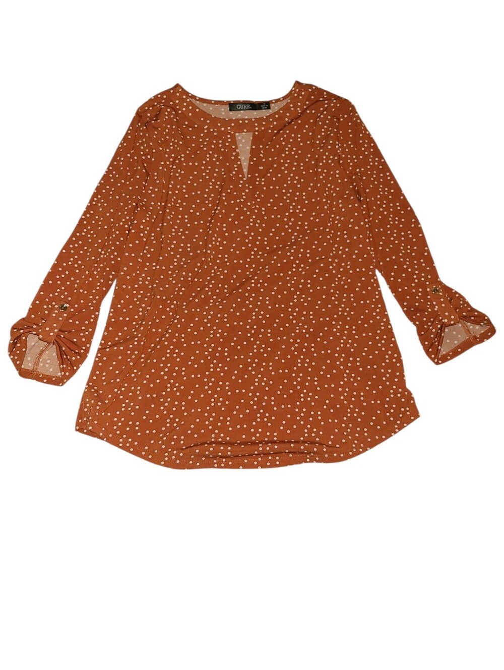 Cure Rust Orange Polka Dot Keyhole Blouse